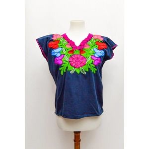 Womens mexican blouse black pink M+
